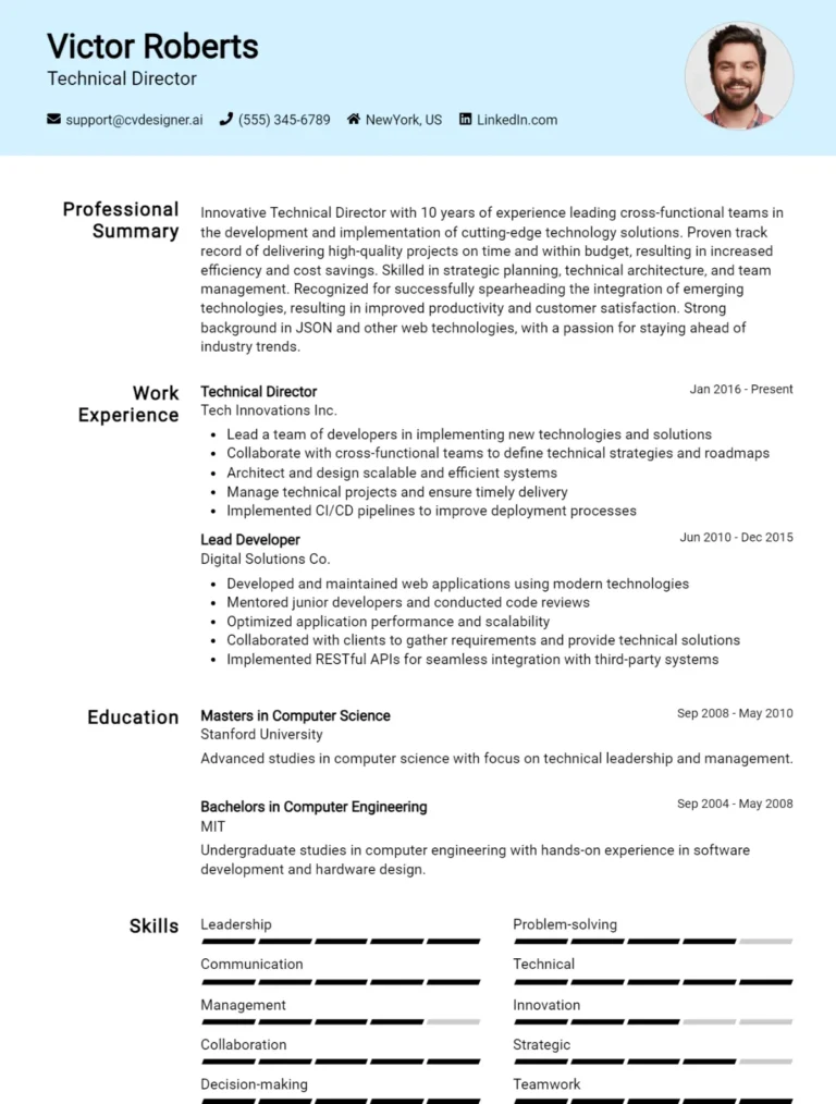 Technical Director CV Example For 2025: Tips to Stand Out