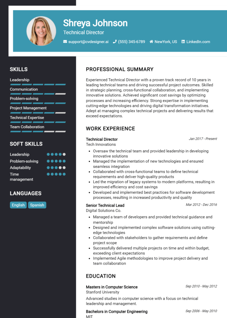 Technical Director Resume Example