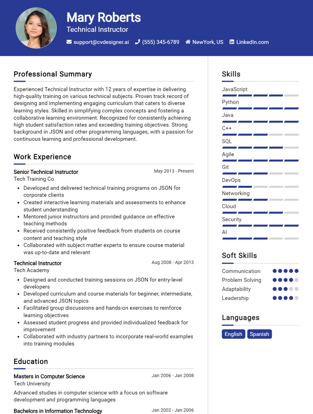Technical Instructor CV Example