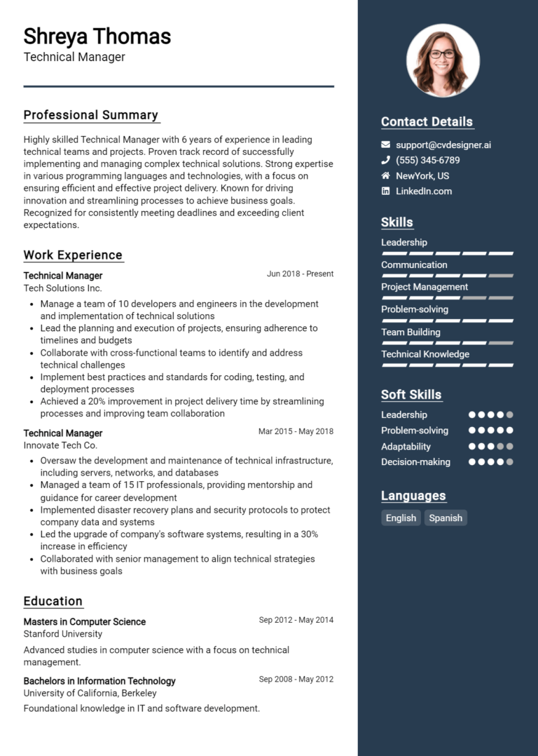 Technical Manager Resume Example for 2025: Resume Guide