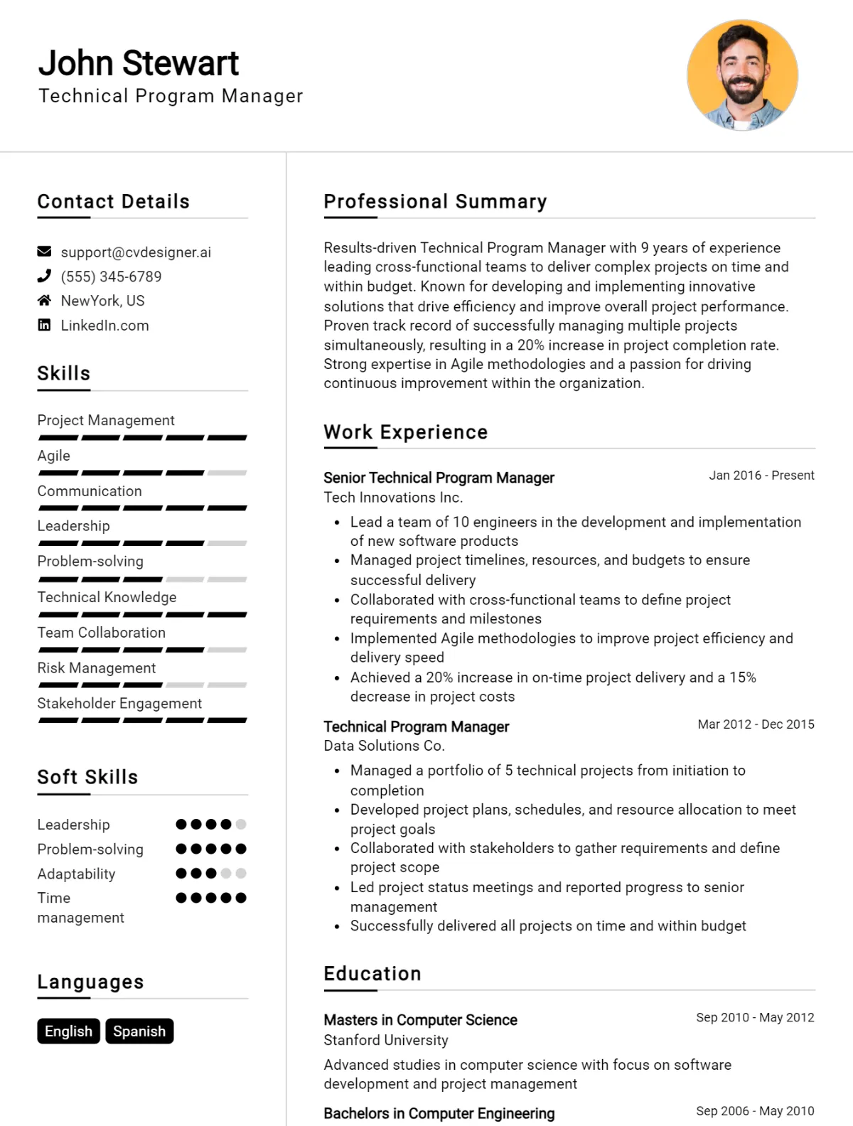 Technical Program Manager CV Example
