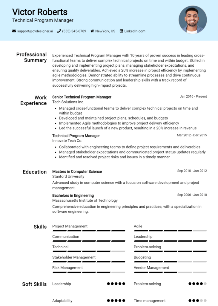 Technical Program Manager Resume Example