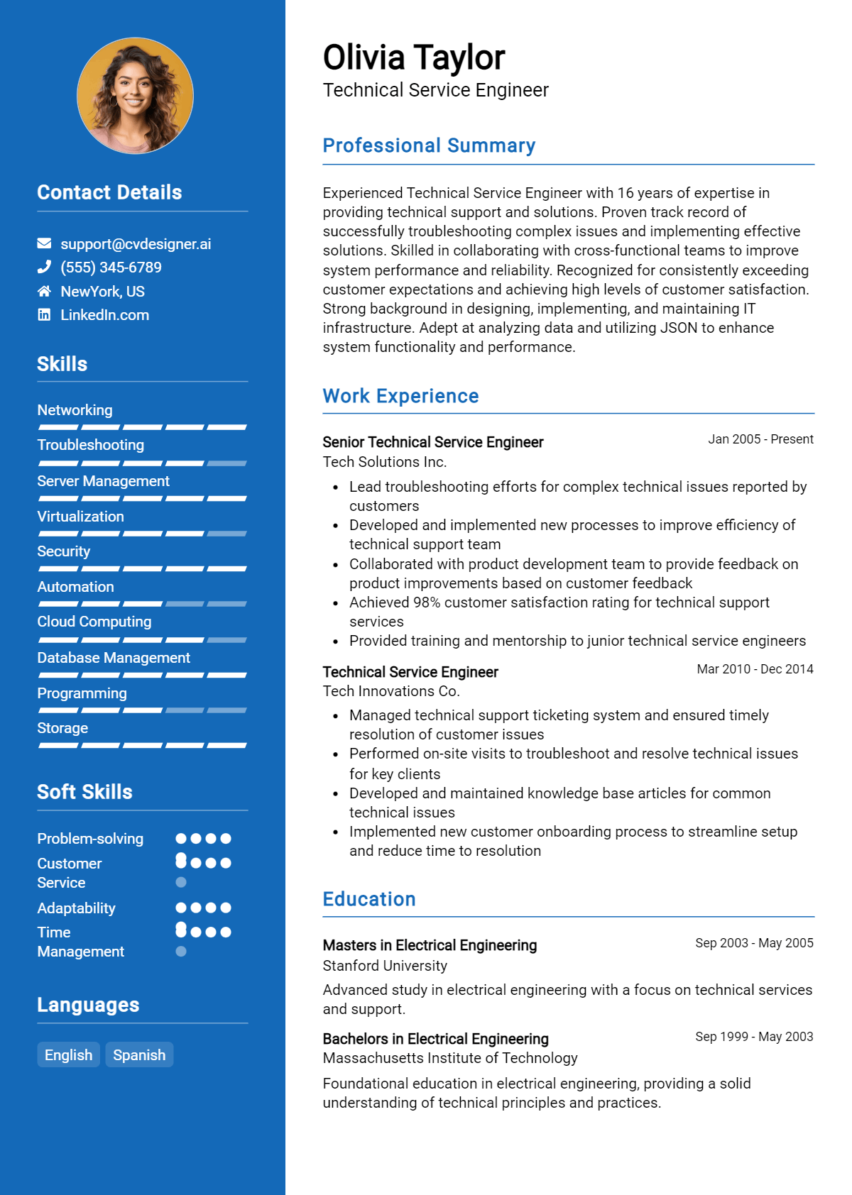 Technical Service Engineer Resume Example
