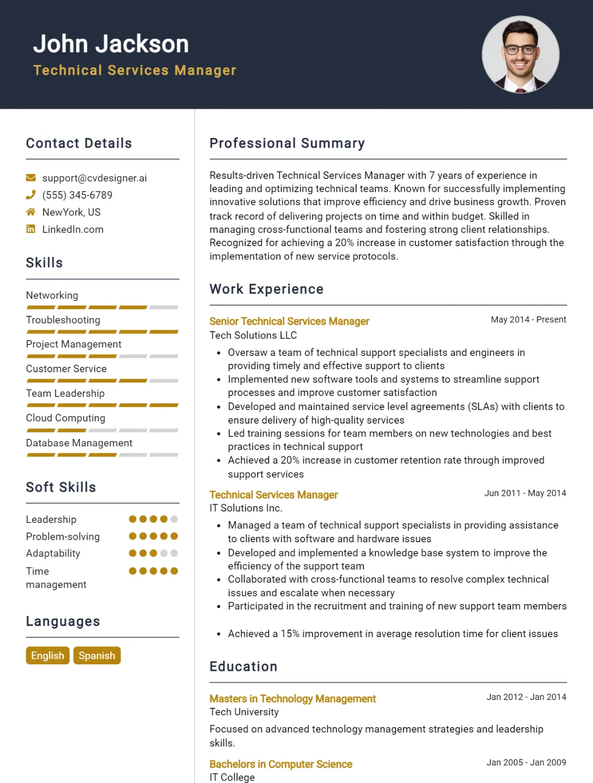 Technical Services Manager CV Example