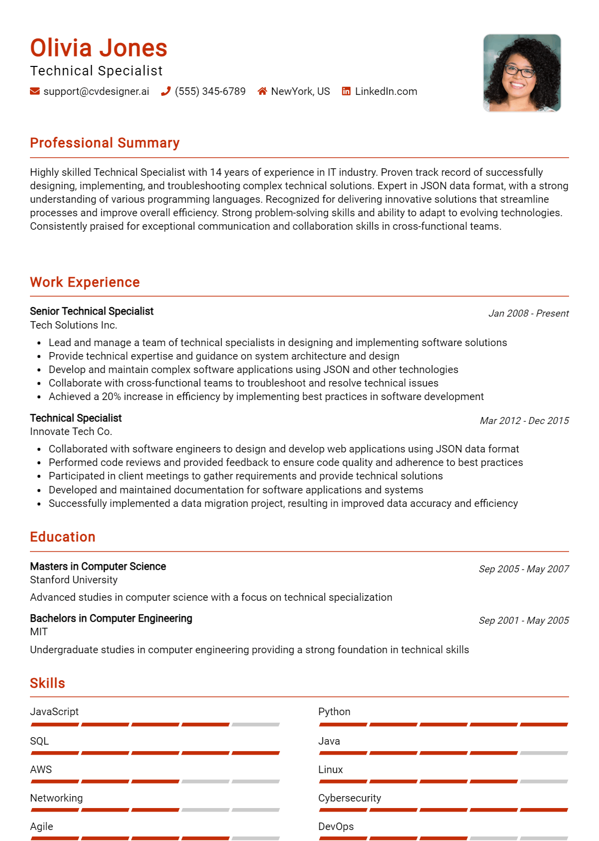 Technical Specialist Resume Example