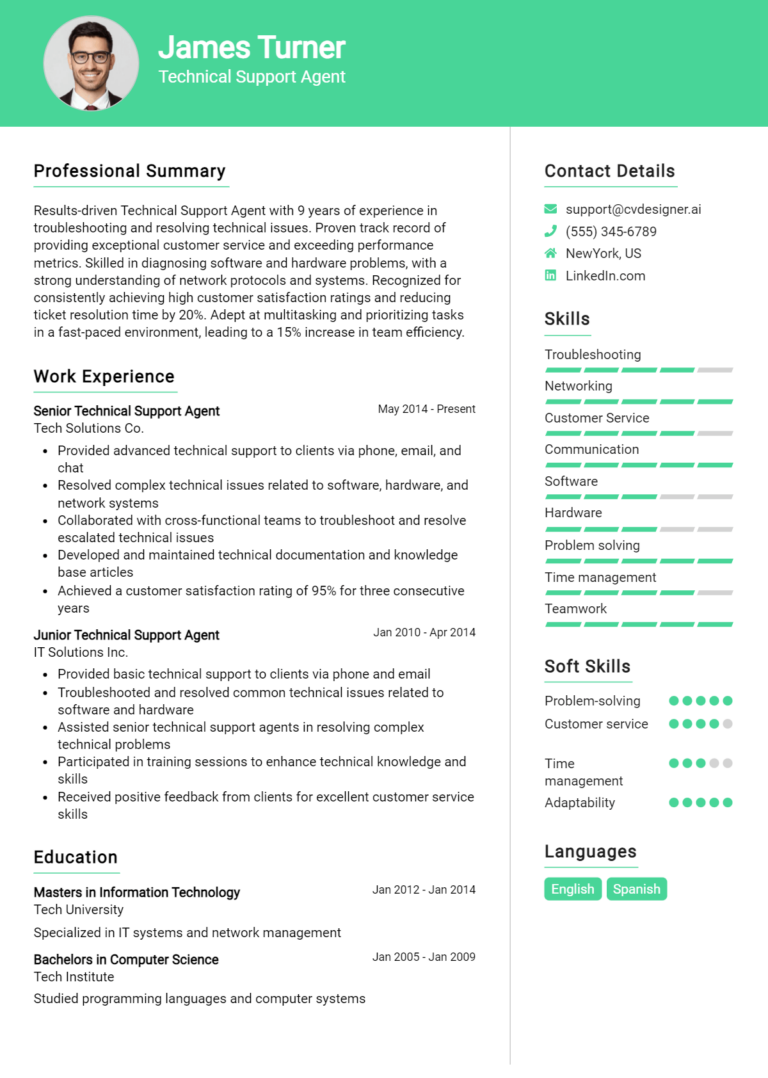 7 Technical Support Agent Resume Examples And Templates for 2025