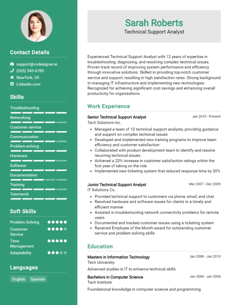 12 Technical Support Analyst CV Examples For 2025: Tips to Stand Out