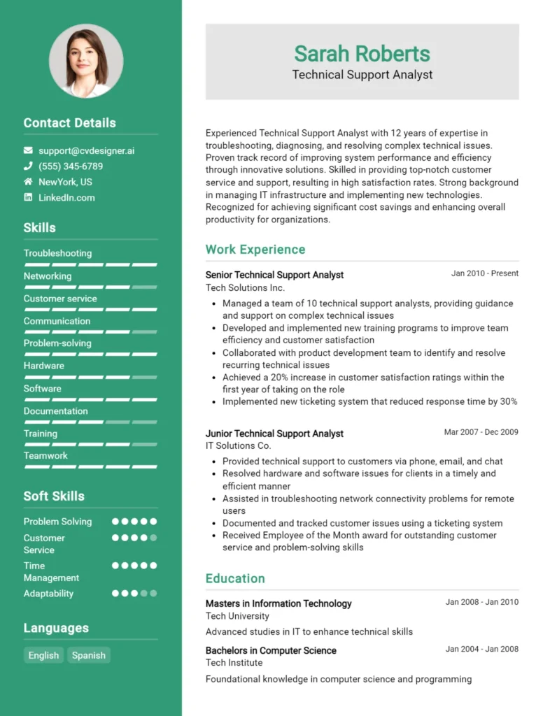 Technical Support Analyst CV Example