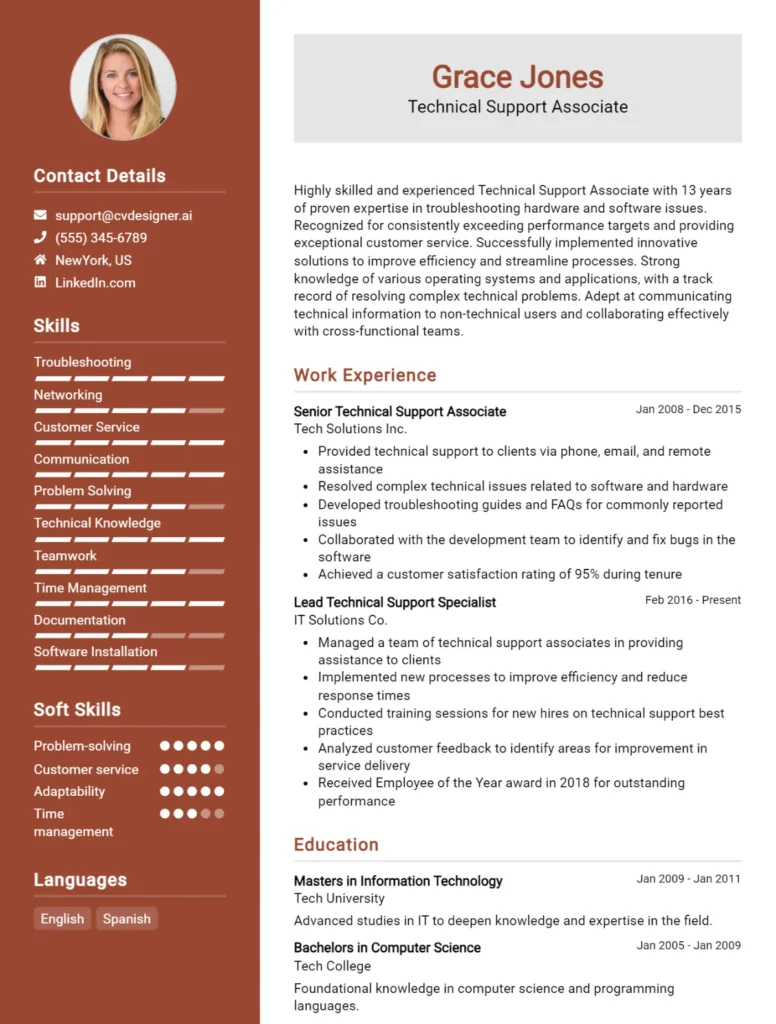 Technical Support Associate CV Example