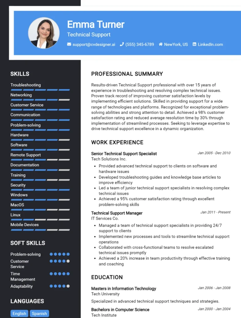 20 Technical Support CV Examples And Free Templates For 2025