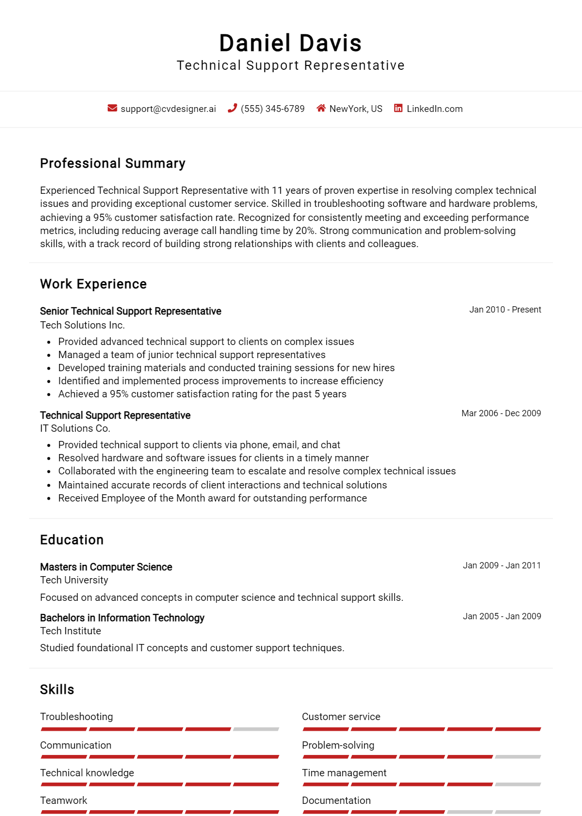 Technical Support Representative Resume Example