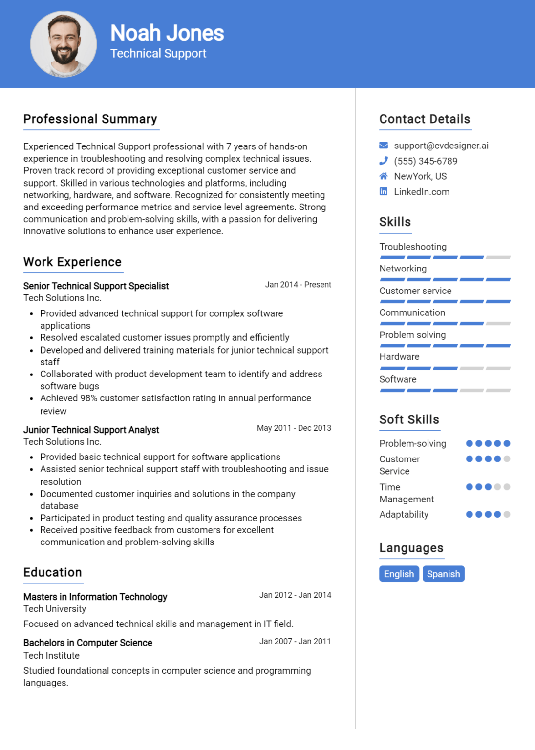 Technical Support Resume Example for 2024: Free Templates - CVDesigner.ai