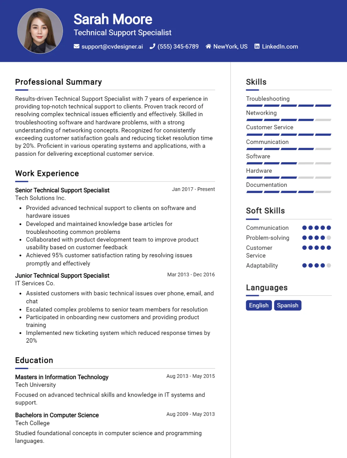 Technical Support Specialist CV Example