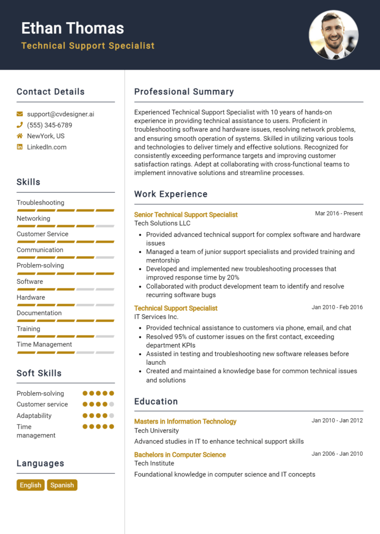 Technical Support Specialist Resume Example for 2025: Ultimate Guide