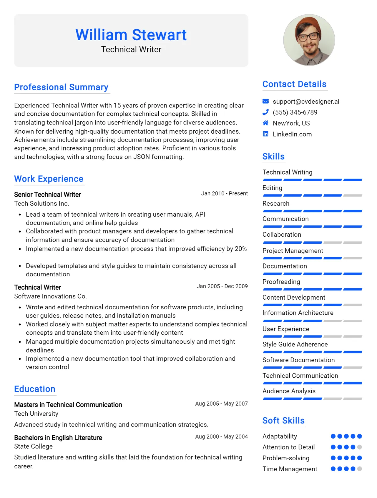 Technical Writer CV Example