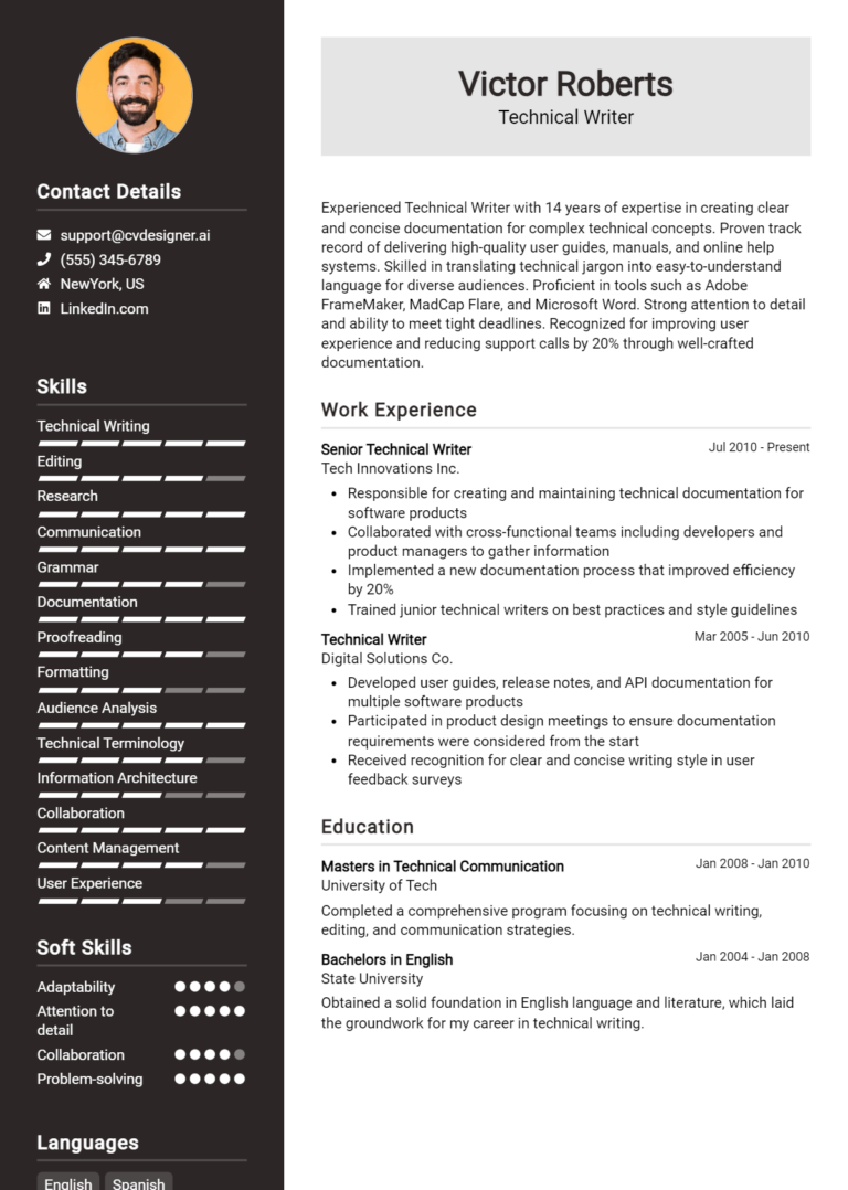 Technical Writer Resume Example for 2025: Writing Guide
