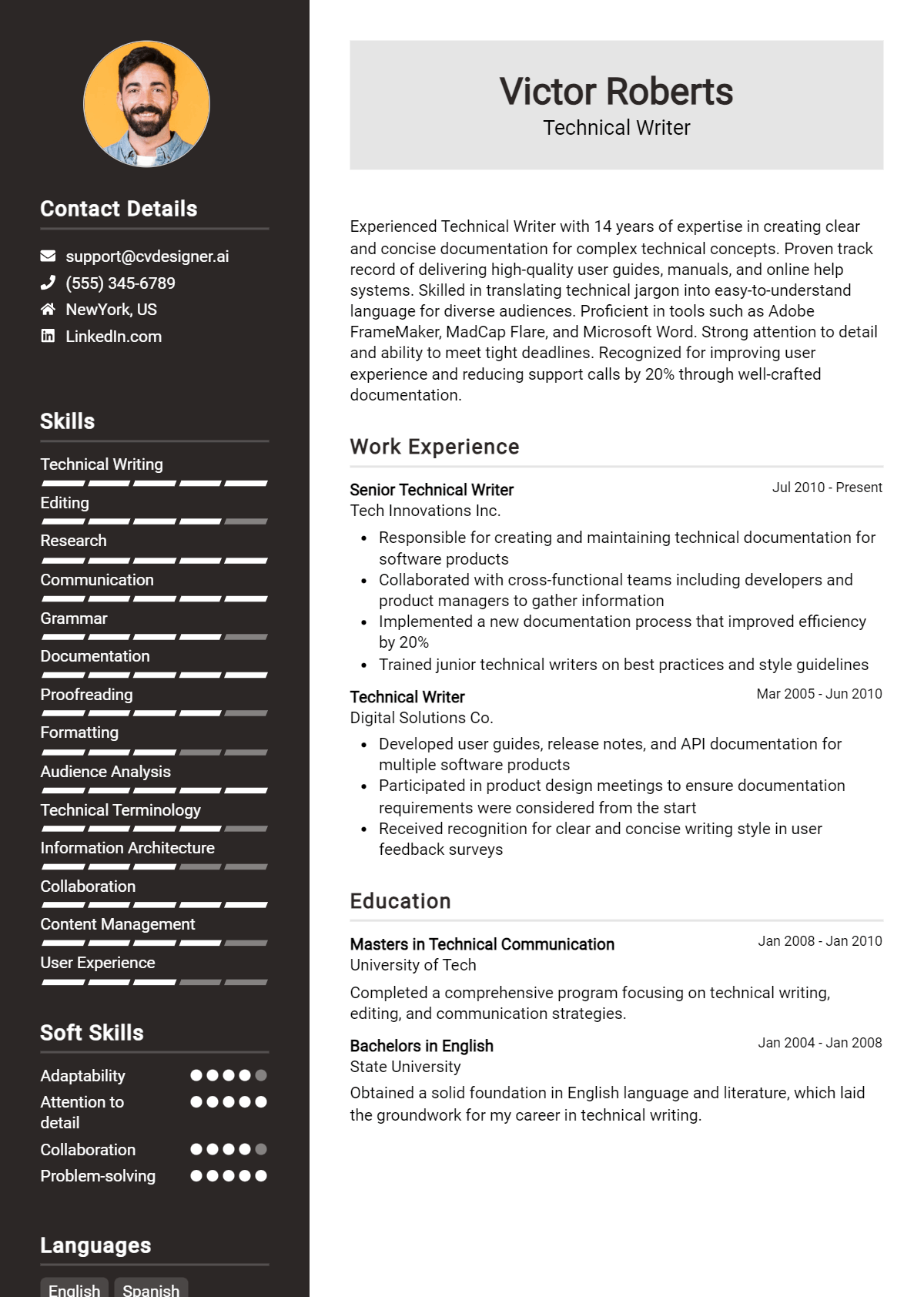 Technical Writer Resume Example for 2024: Writing Guide - CVDesigner.ai