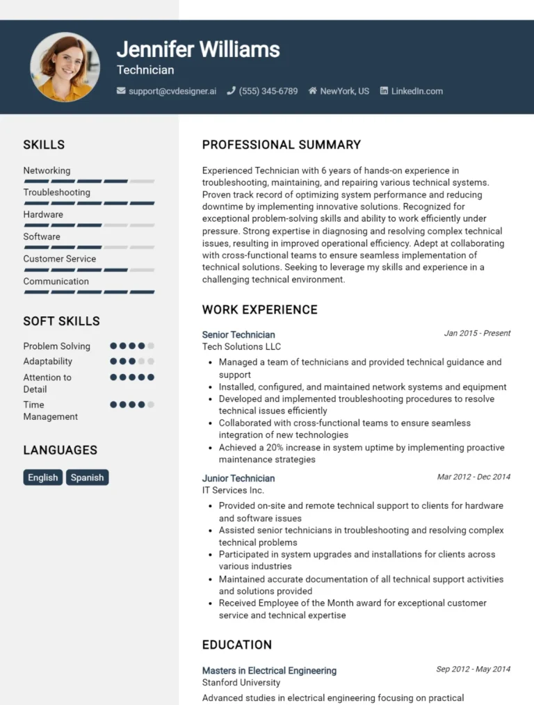 24 Technician CV Examples And Templates For 2025