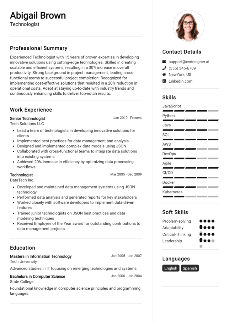 Technologist Resume Example for 2024: Ultimate Guide - CVDesigner.ai