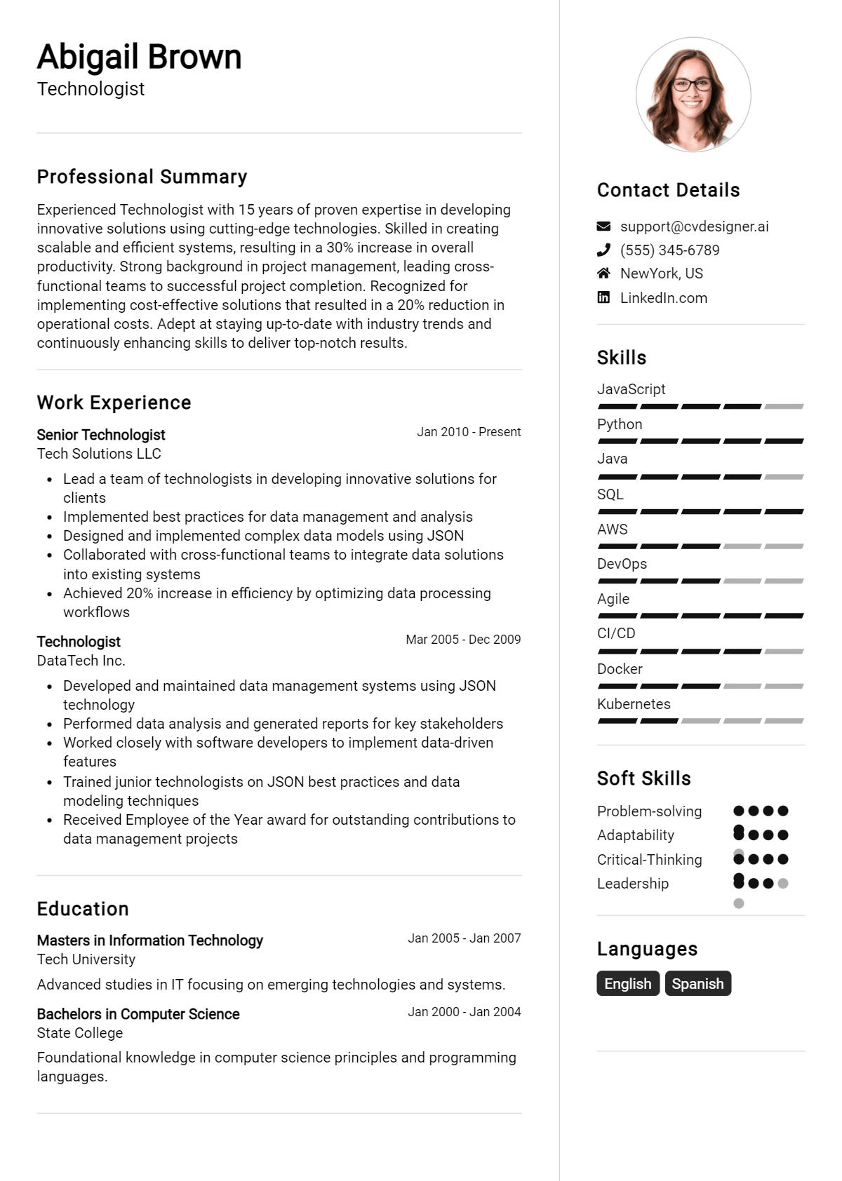 Technologist Resume Example