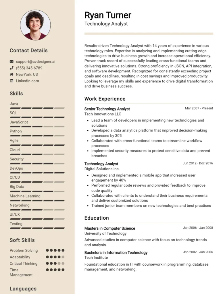 Technology Analyst CV Example