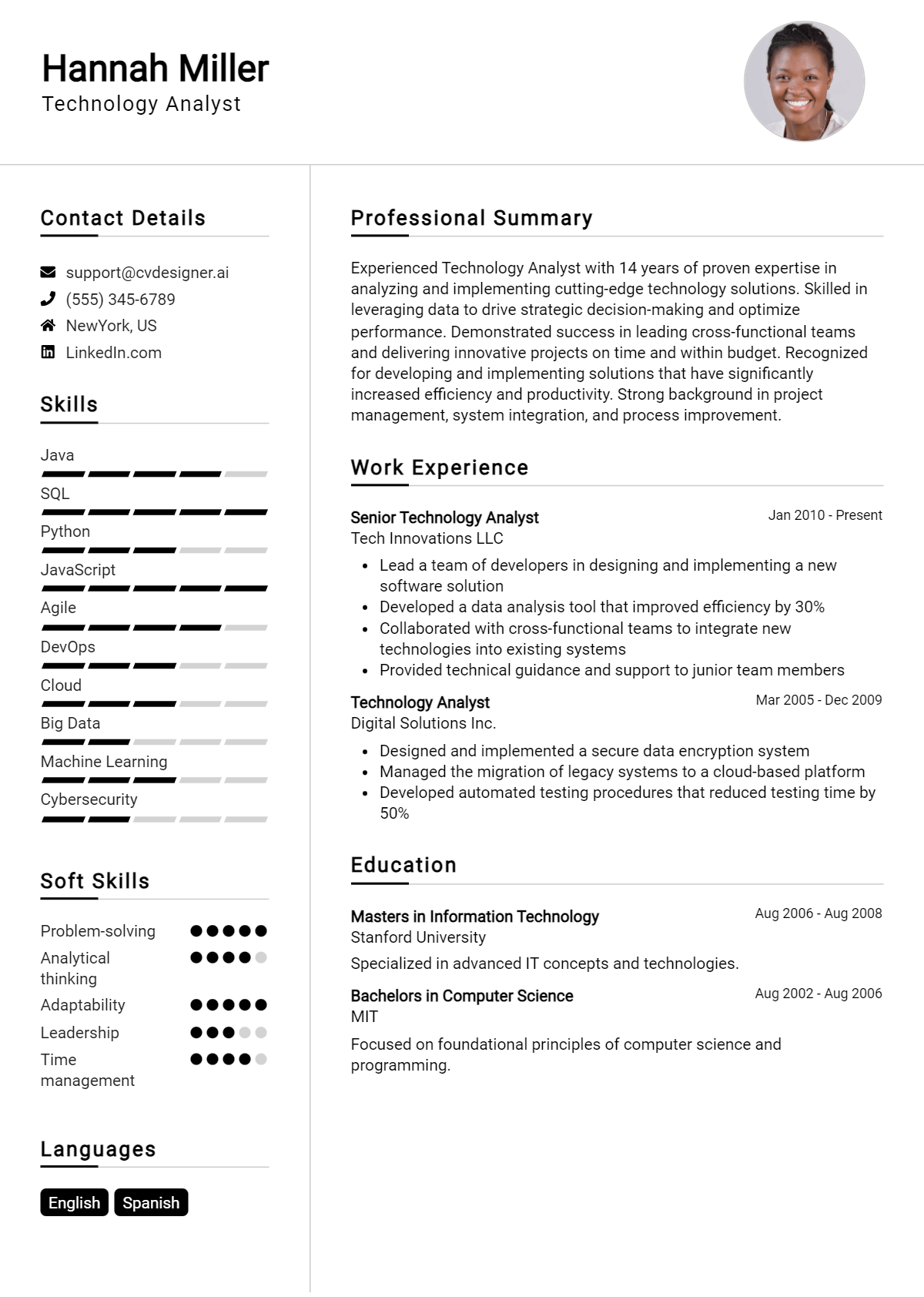 Technology Analyst Resume Example