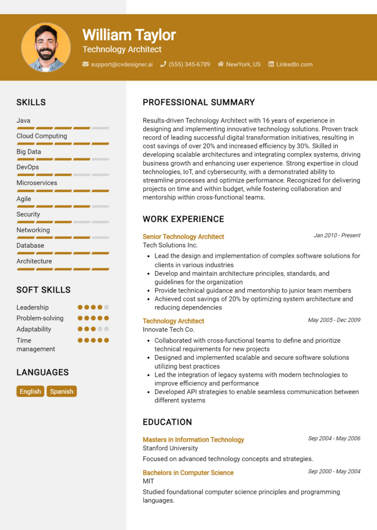 16 Technology Architect Resume Examples And Templates for 2025