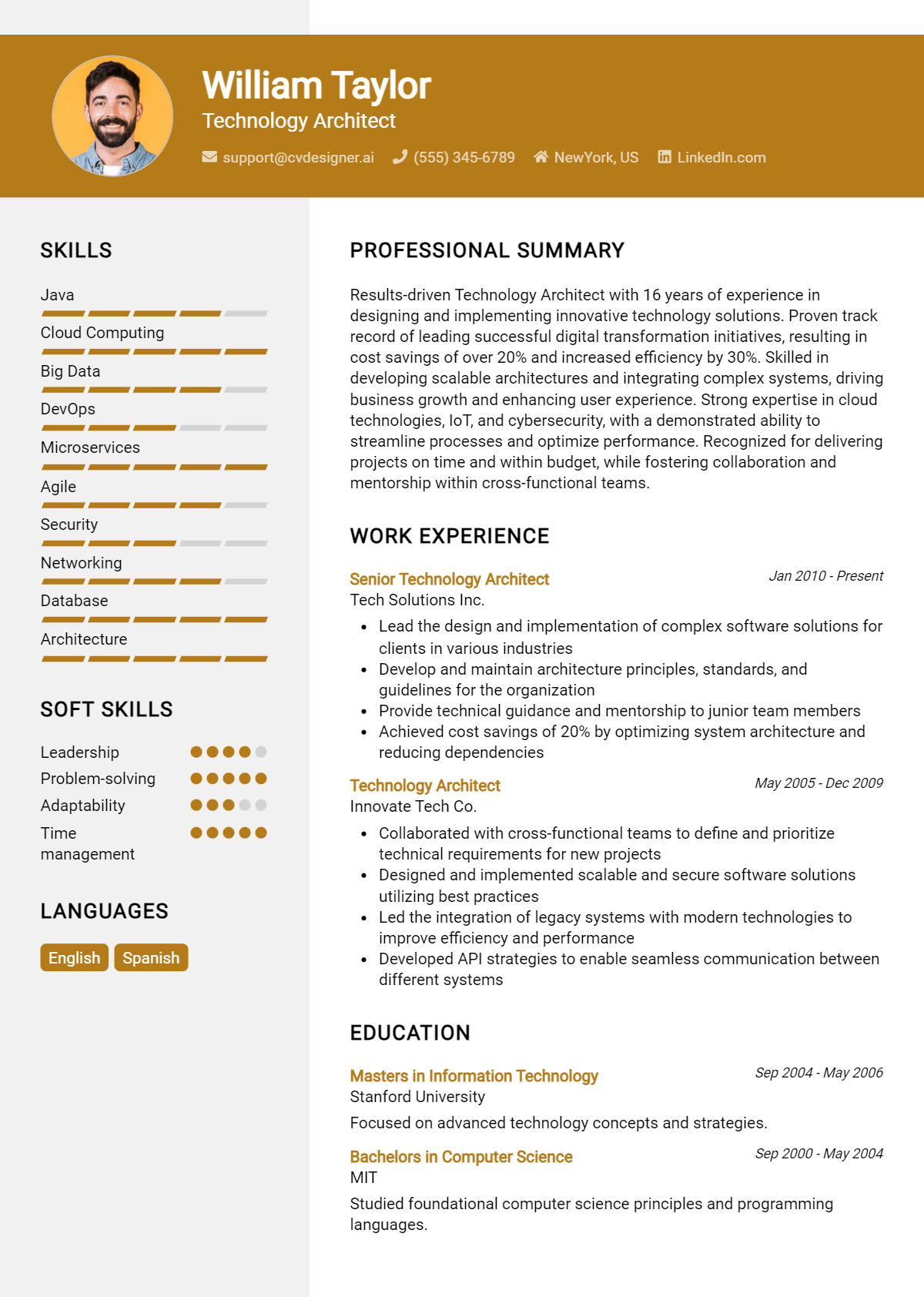 Technology Architect Resume Example for 2024: Free Examples - CVDesigner.ai