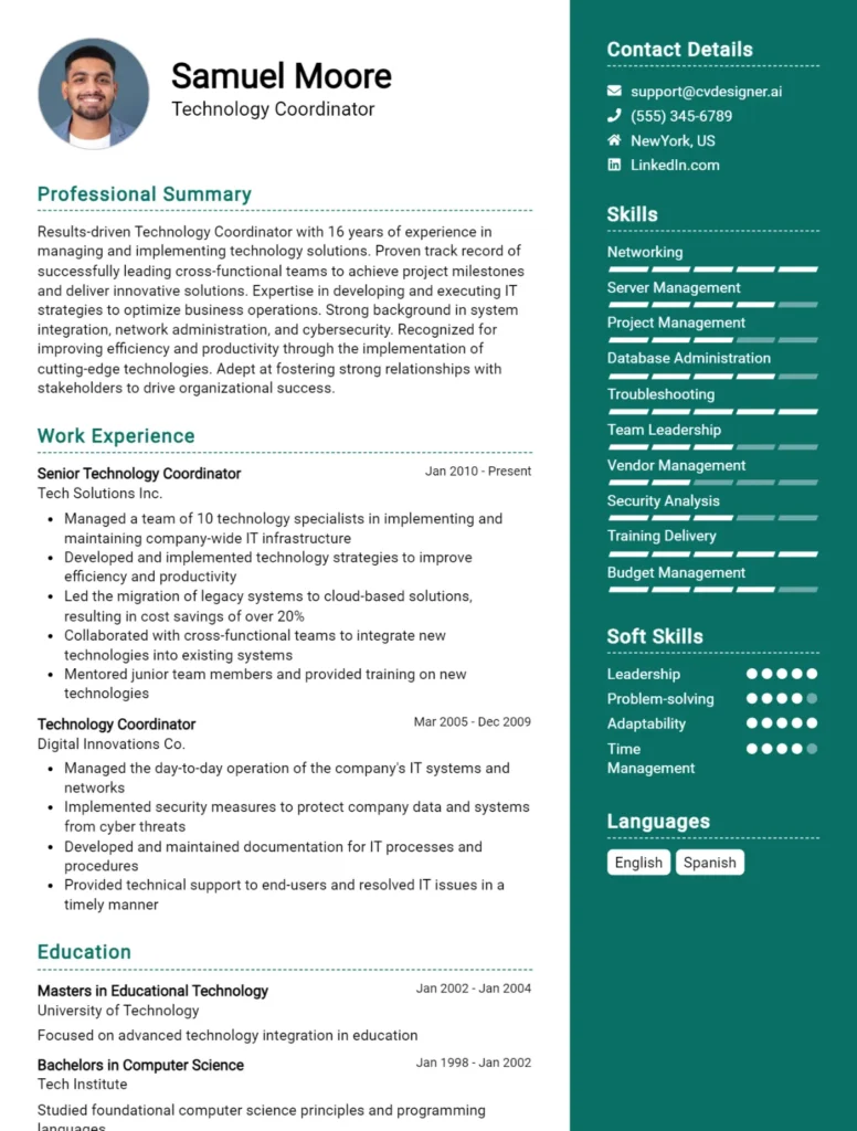 Technology Coordinator CV Example