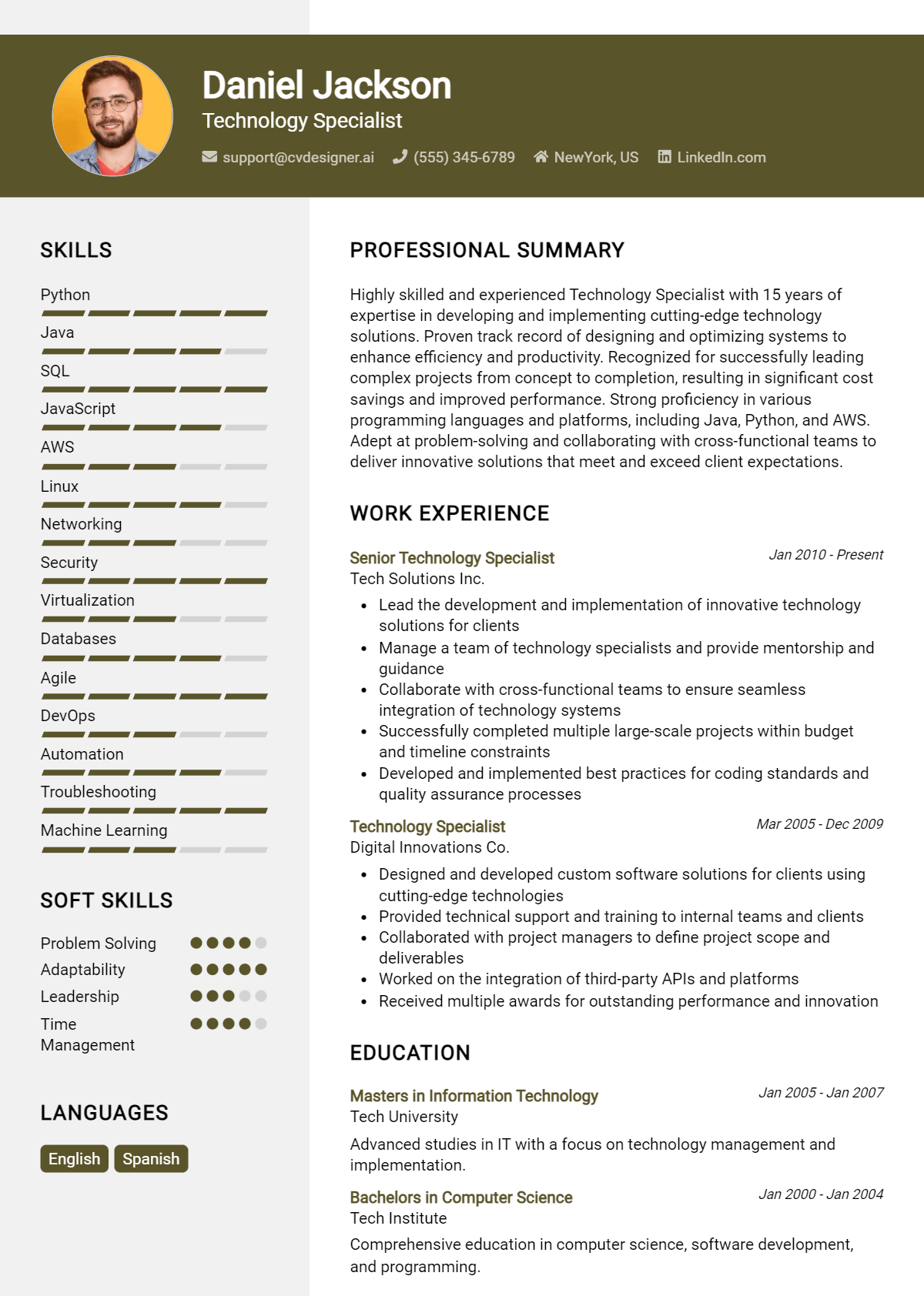 Technology Specialist Resume Example