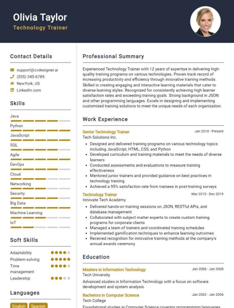 Technology Trainer CV Example