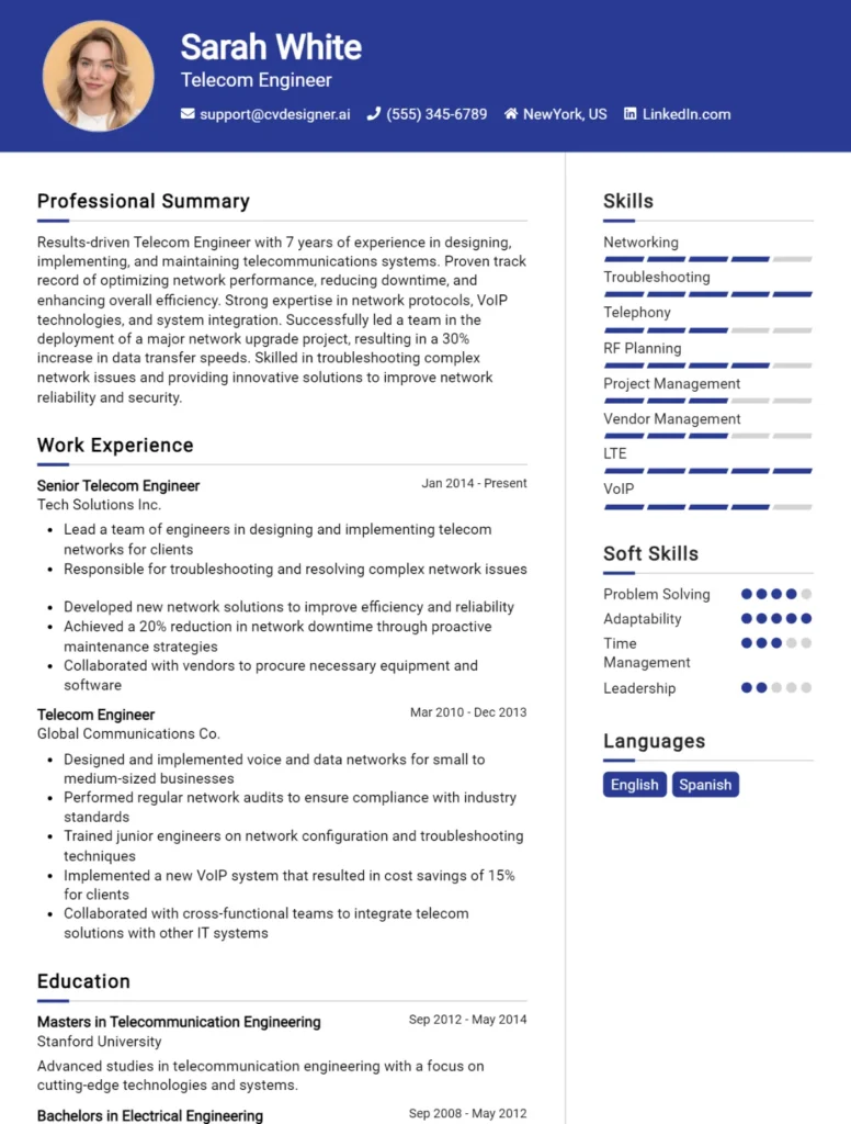 Telecom Engineer CV Example