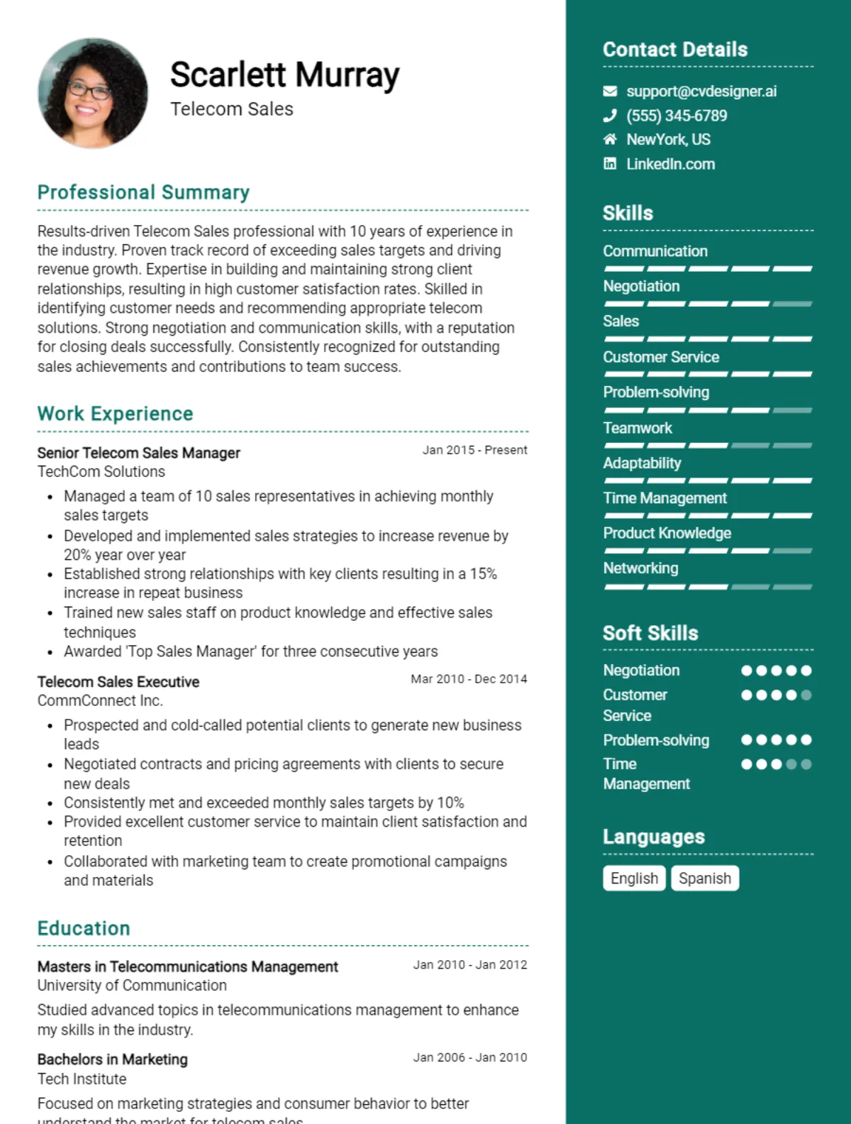 Telecom Sales CV Example