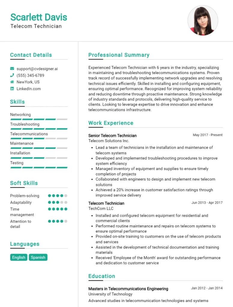 Telecom Technician CV Example