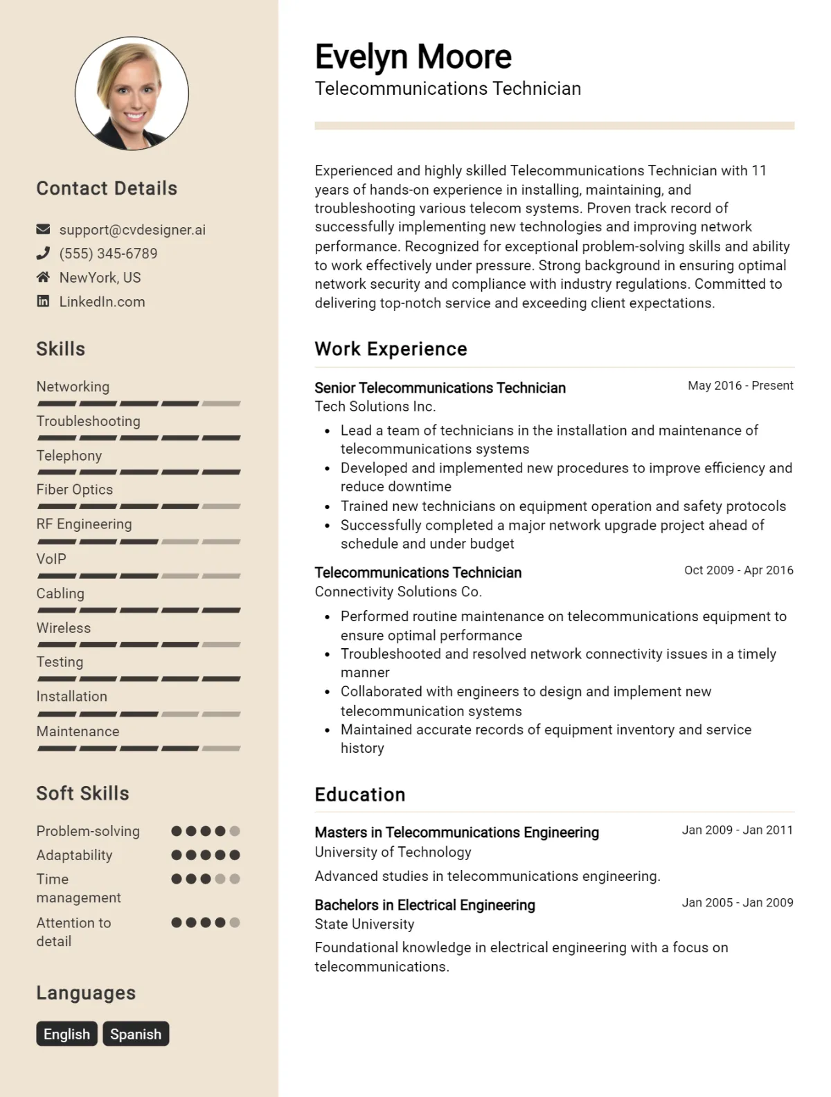 Telecommunications Technician CV Example