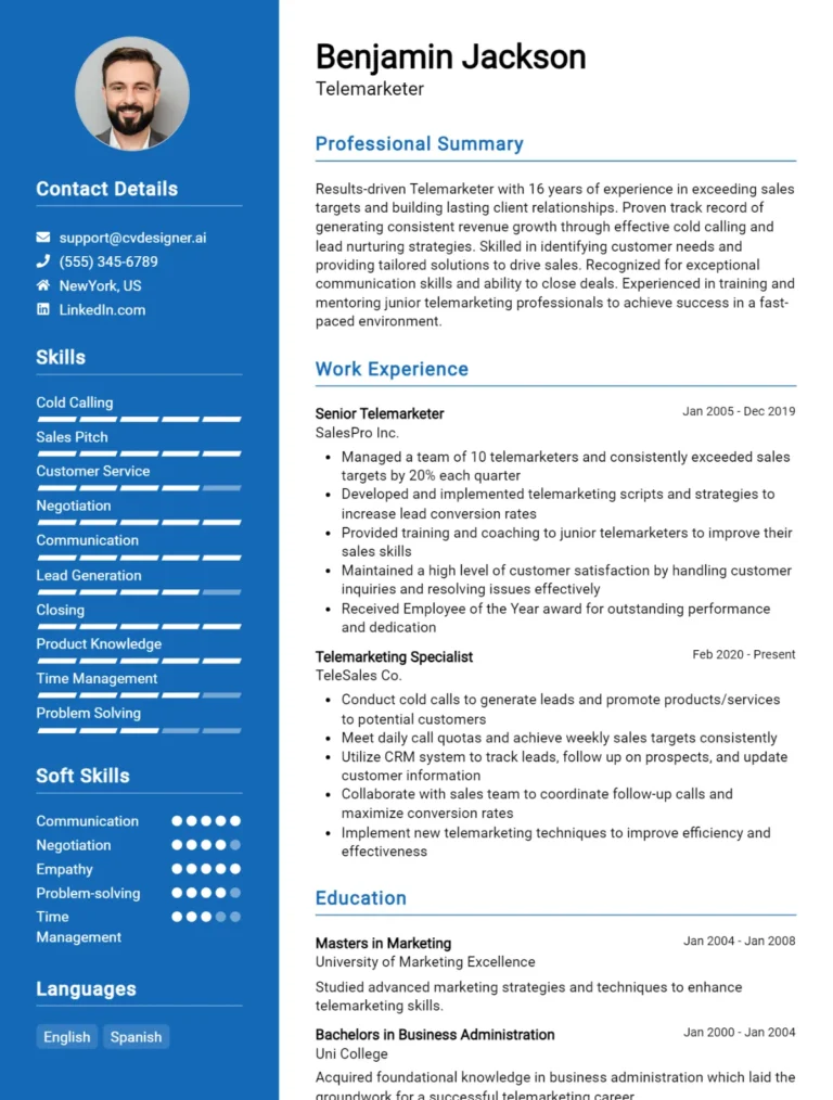 Telemarketer CV Example For 2025: Expert Tips & Templates