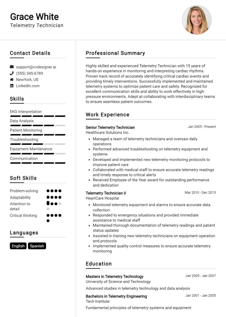 Telemetry Technician Resume Example