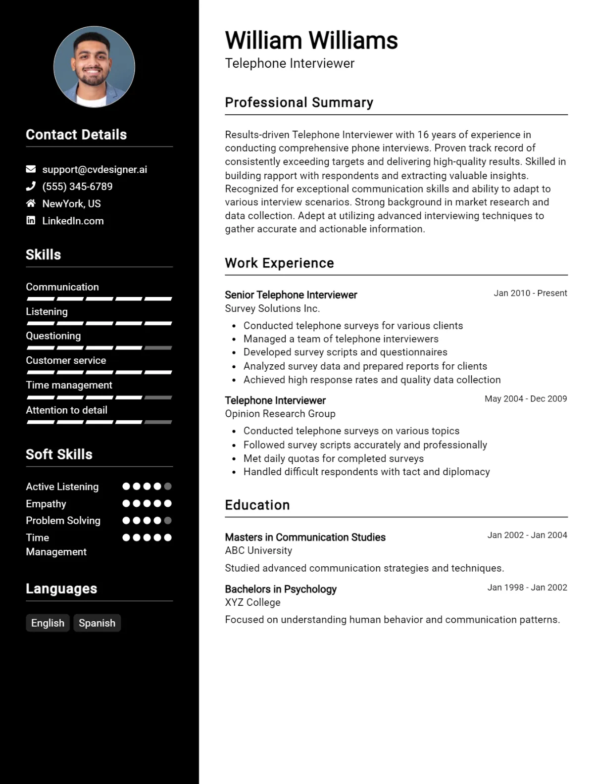 Telephone Interviewer CV Example