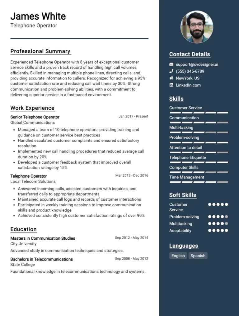 Telephone Operator CV Example For 2025: Best Tips & Templates