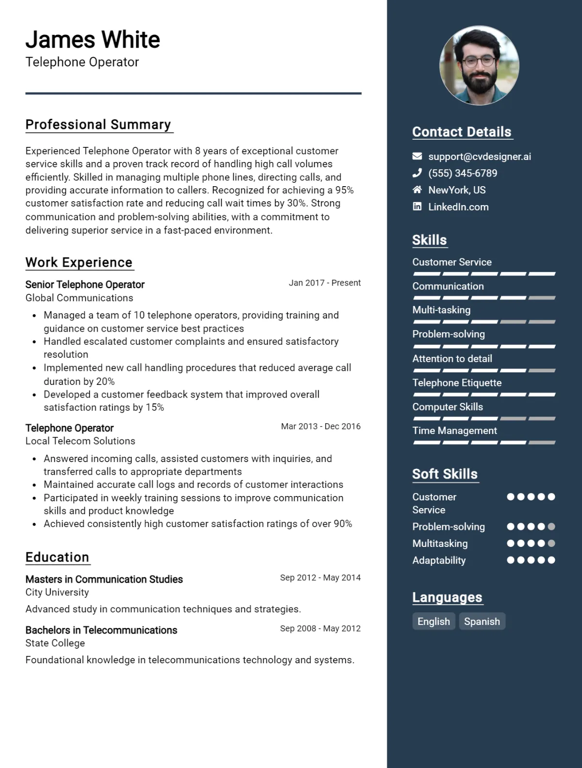Telephone Operator CV Example
