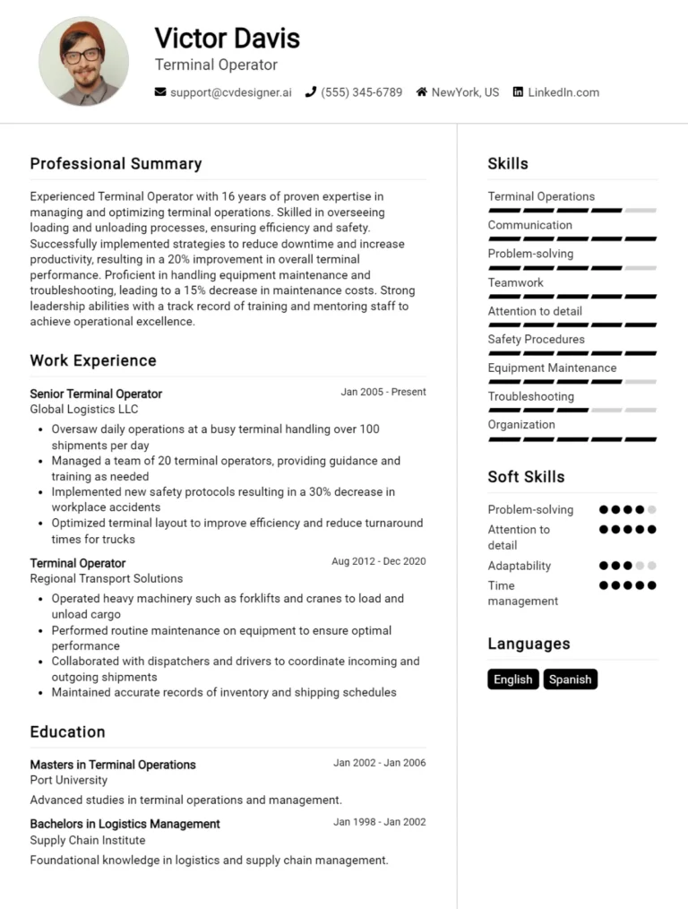 Terminal Operator CV Example For 2025: Best Writing Guide