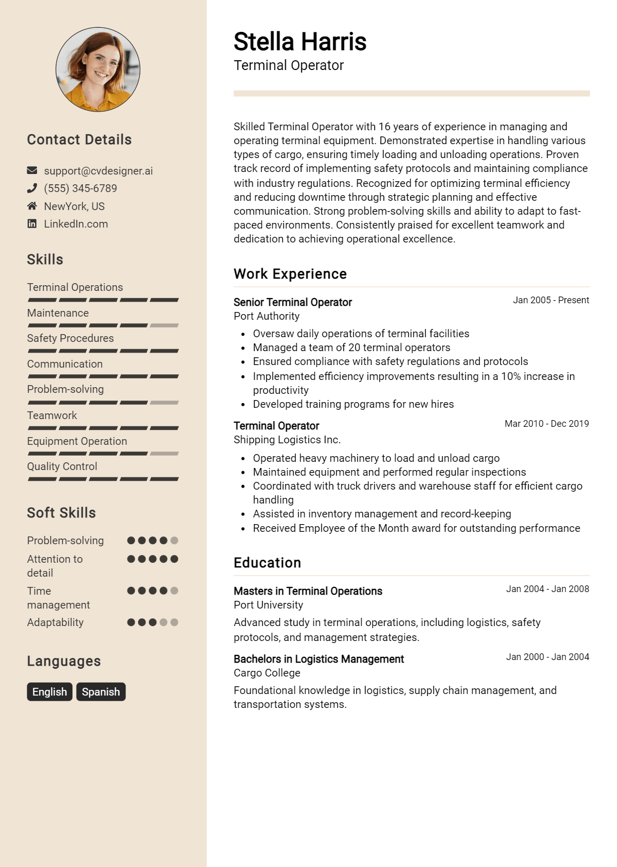 Terminal Operator Resume Example