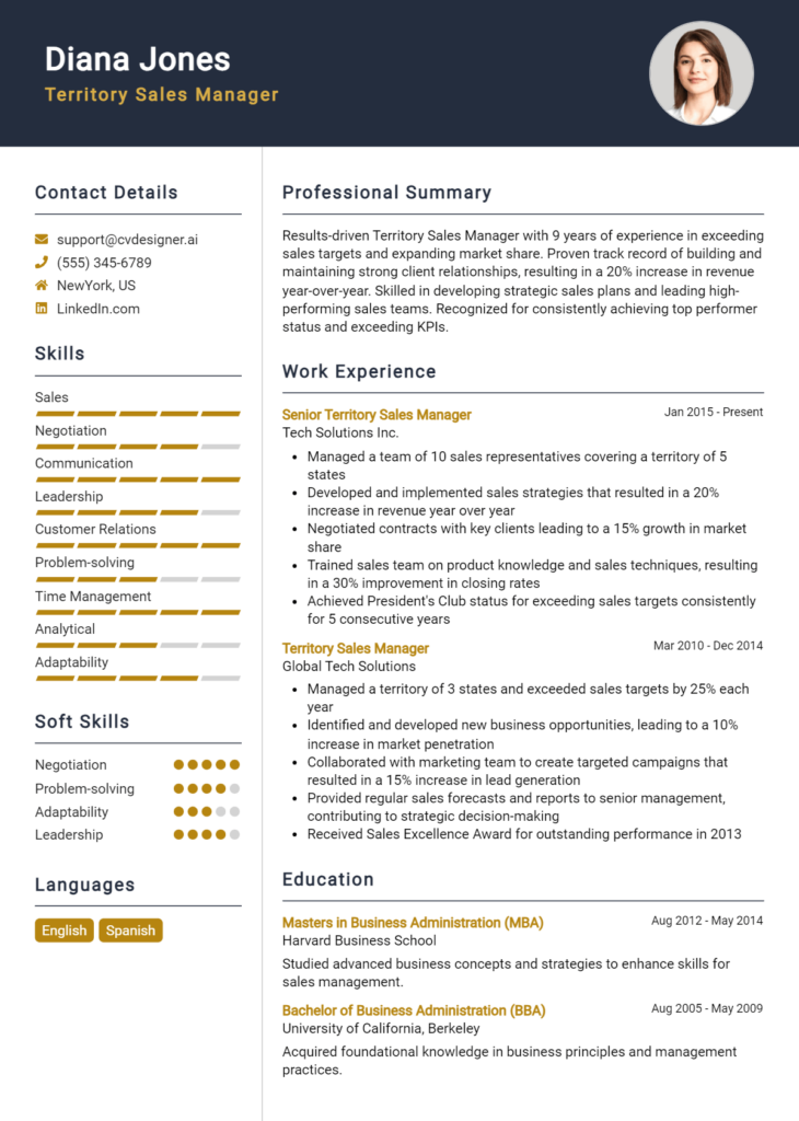 Territory Sales Manager Resume Example
