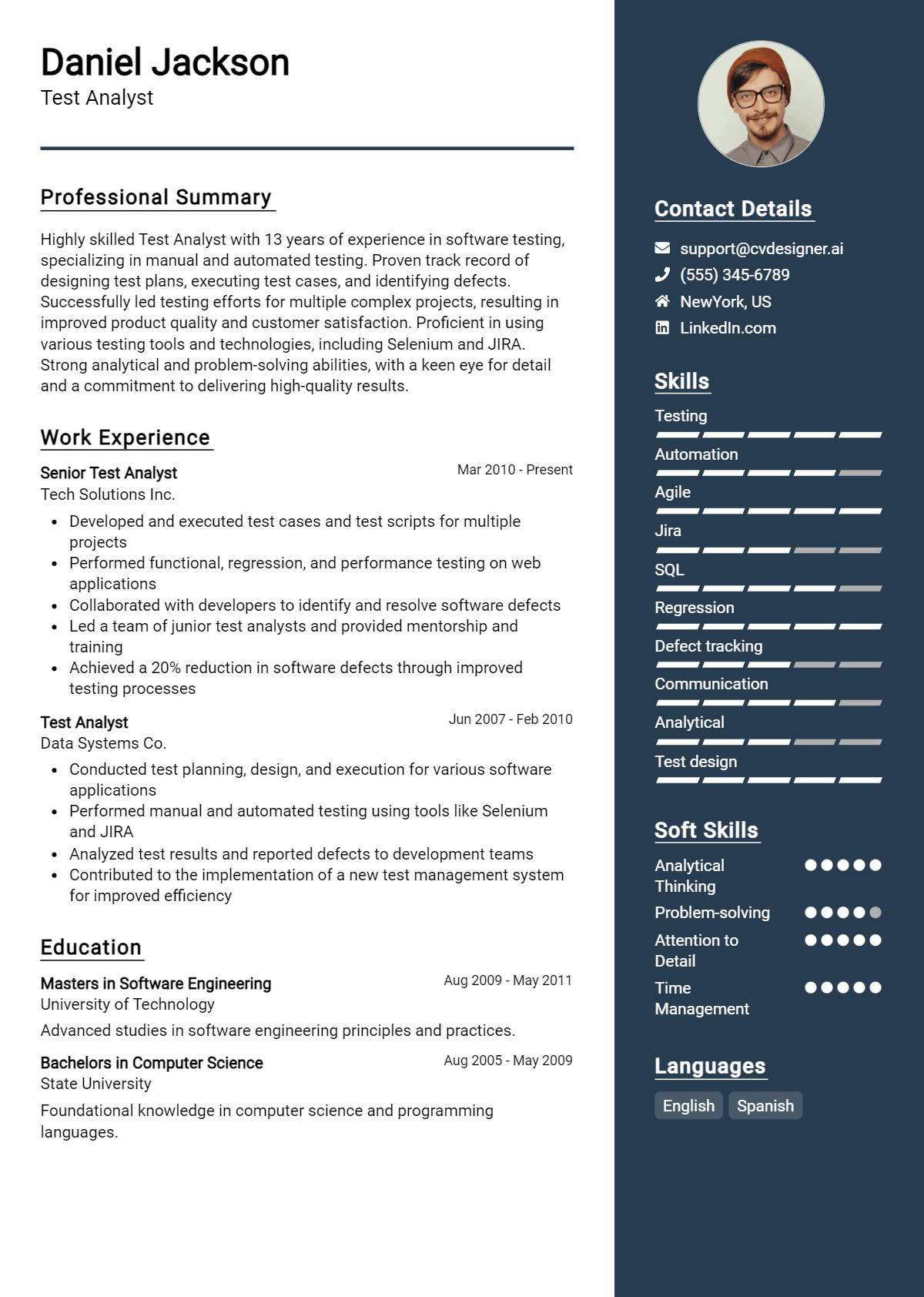 Test Analyst Resume Example