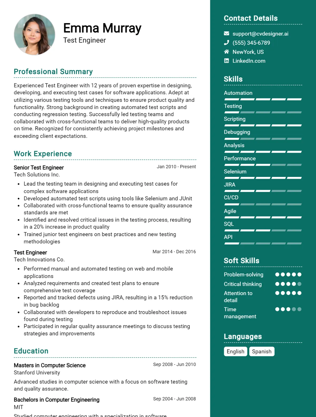 Test Engineer CV Example