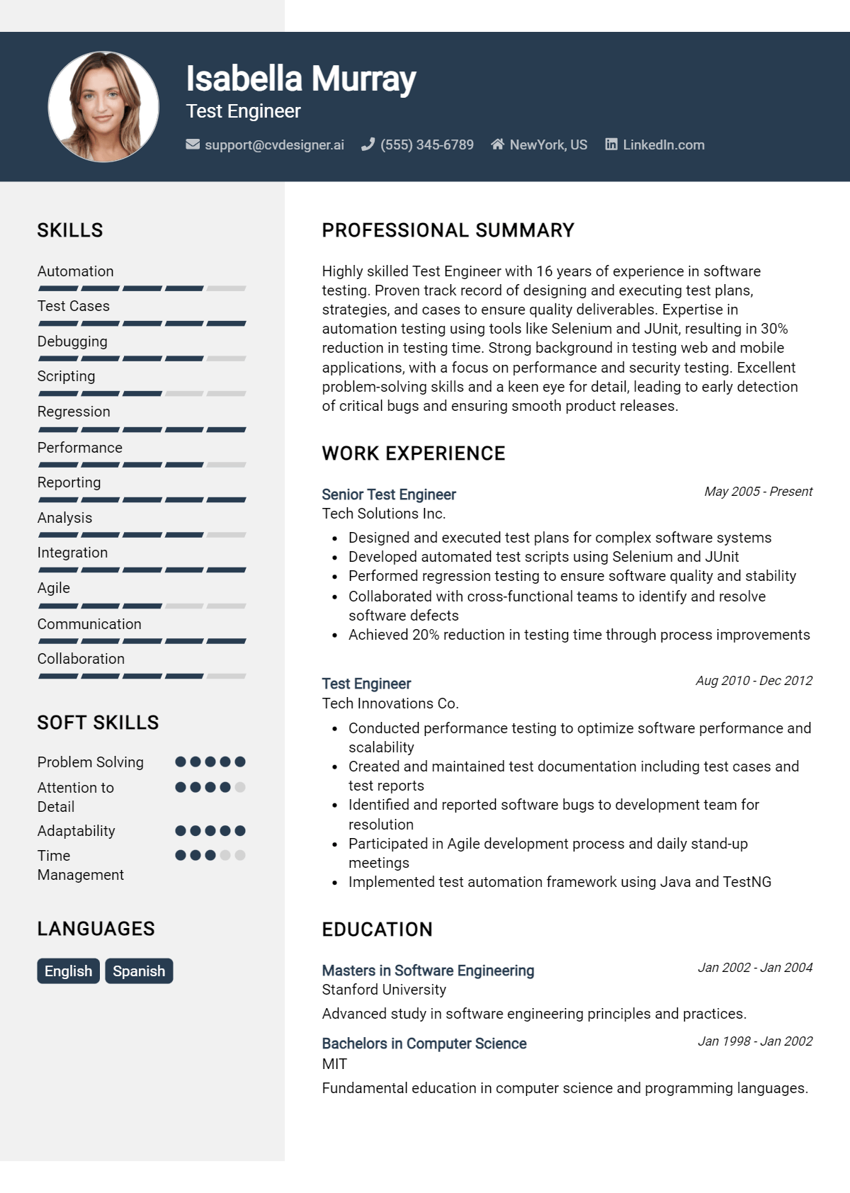 Test Engineer Resume Example