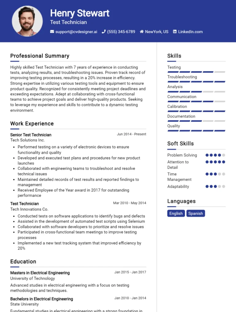 Test Technician CV Example For 2025: Top Tips & Samples
