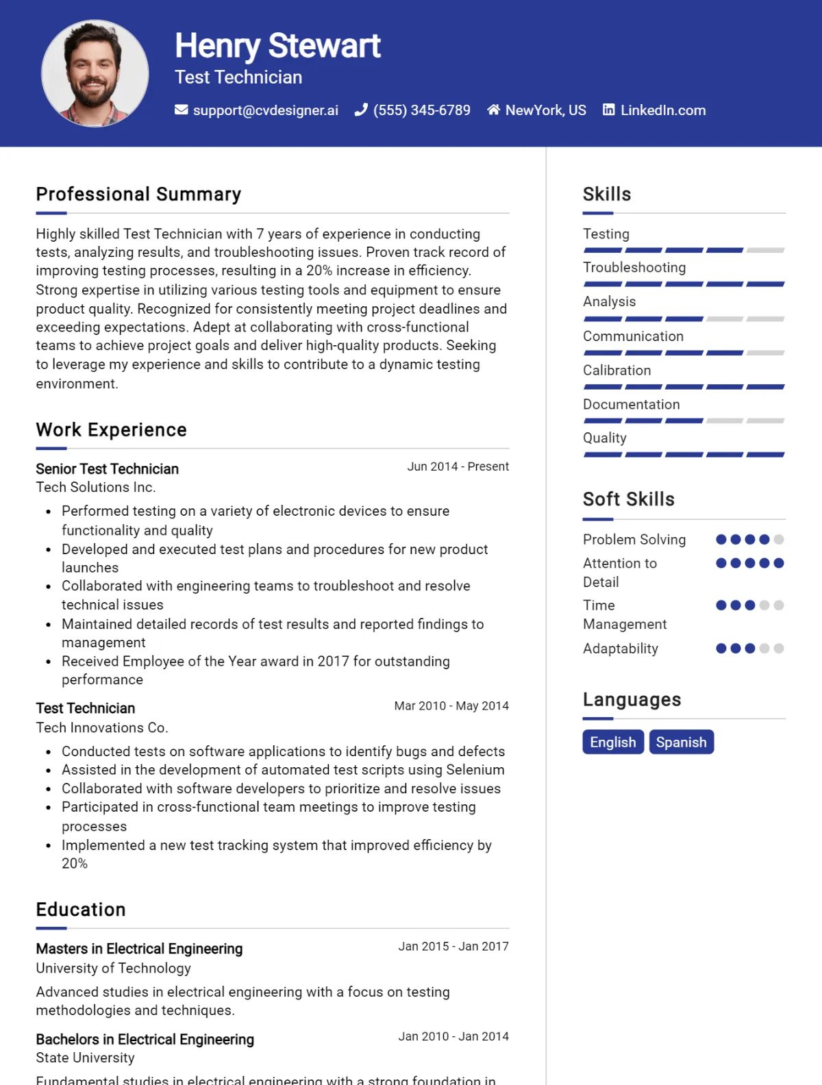 Test Technician CV Example