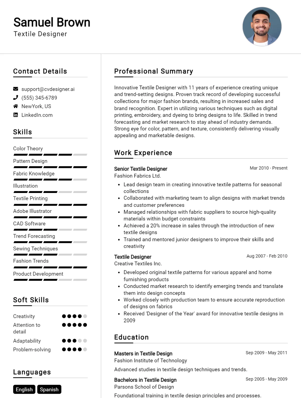 Textile Designer CV Example