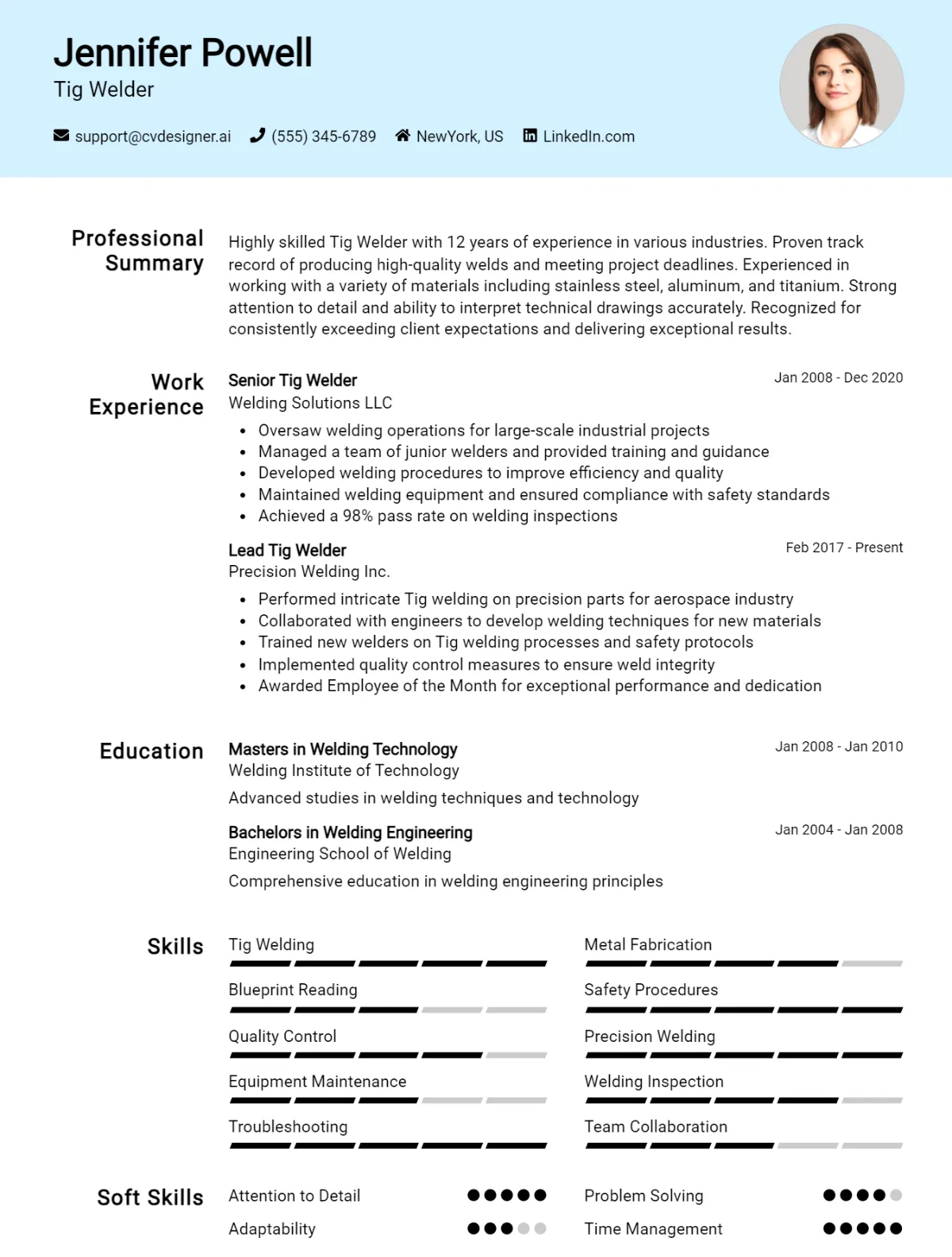 Tig Welder CV Example